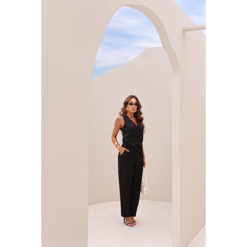 CONJUNTO FEMININO ALFAIATARIA CALÇA MAISCOLETE SOCIALELEGANTE em Oferta na Shopee