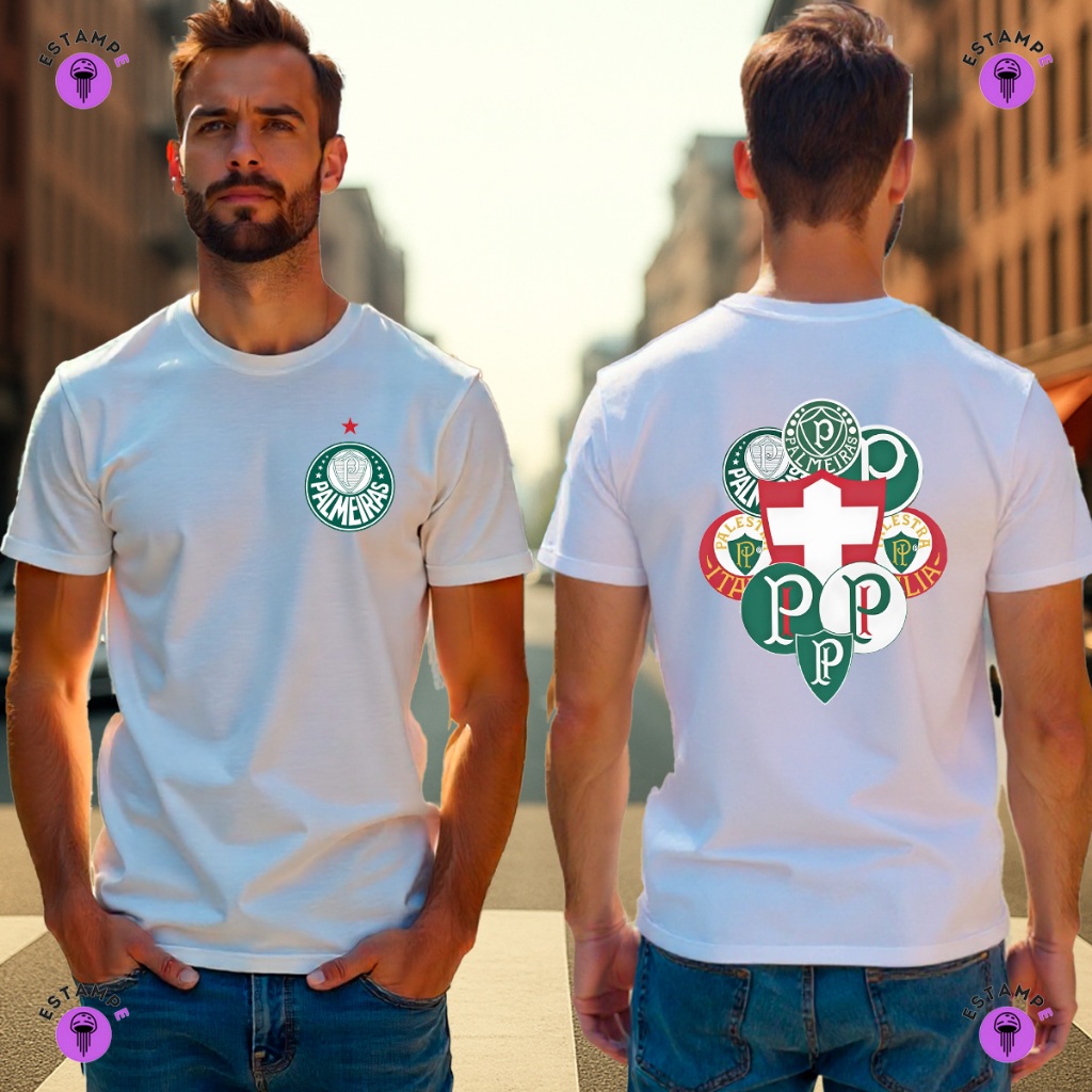 Camisa Camiseta Palmeiras Escudos Verdão Time Futebol Blusa 100% Algodão Premium Adulto Unissex