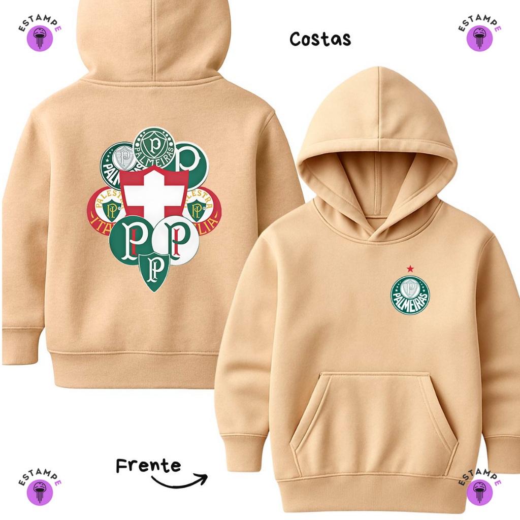 Moletom Canguru Infantil Palmeias Escudos Verdão Futebol Blusa De Frio Agasalho Casaco Unissex Menino Menina