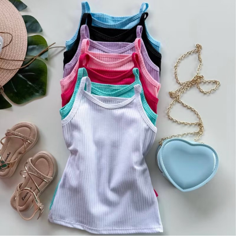 Regata de Alcinha Infantil Menina  – Confortável, Leve e Estilosa | Blusa Infantil Feminina em Tecido Canelado Kit 3 un