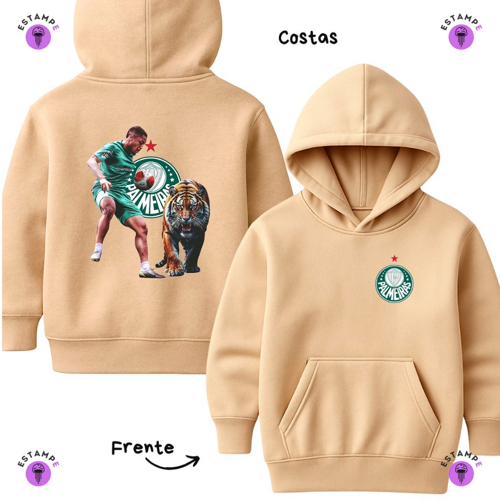 Moletom Canguru Infantil Palmeiras Vitor Roque Tigrinho Verdão Futebol Blusa De Frio Agasalho Casaco Unissex