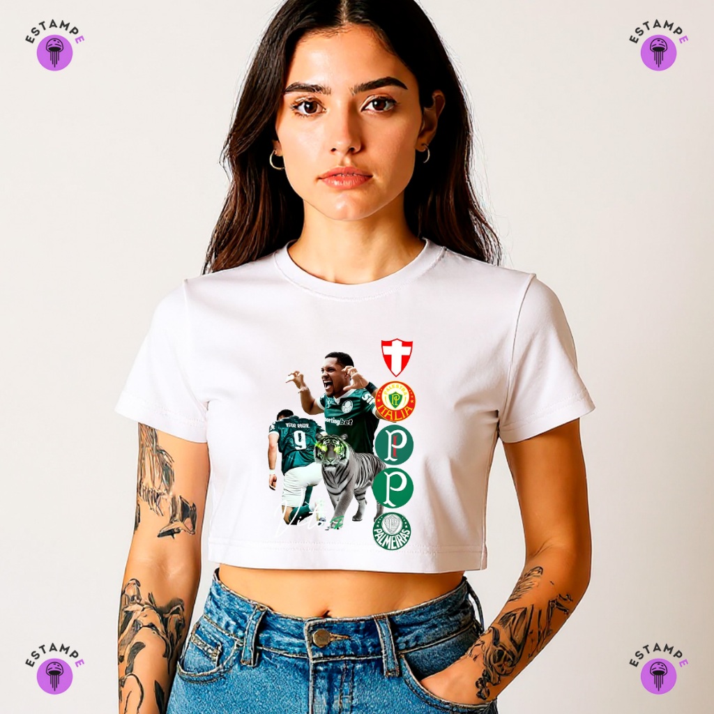 Camisa Camiseta Cropped Palmeiras Verdão Blusa 100% Algodão Premium Adulto Feminino