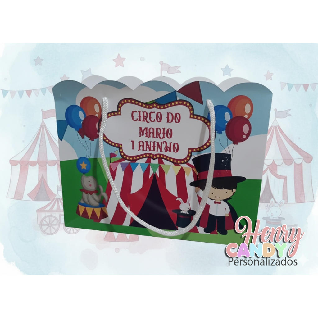 SACOLINHA DO CIRCO personalizada PEQUENA 20X15X7 FAZEMOS TODOS OS TEMAS SACOLA aniversário festa lembrancinha