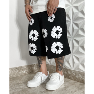 Bermuda Jorts Baggy Jeans “Flowers” - Preto em Oferta na Shopee
