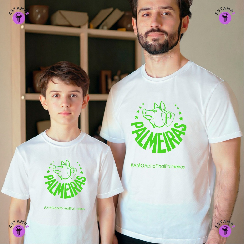 Kit 2 Camisetas Pai e Filho Adulto e Infantil Palmeiras Verdão Avanti Camisa 100% Algodão Premium Masculino Feminino