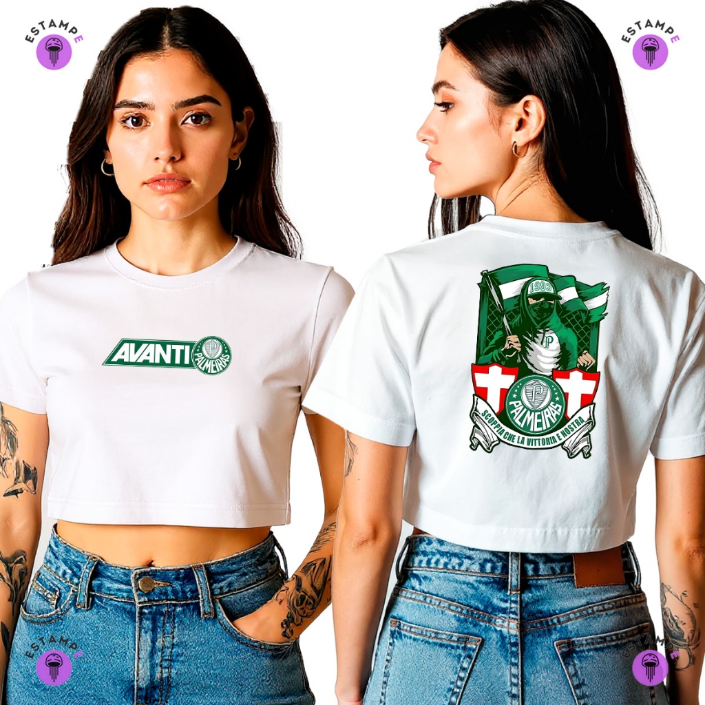 Camisa Camiseta Cropped Palmeiras Avanti Mancha Verde Blusa 100% Algodão Premium Adulto Feminino