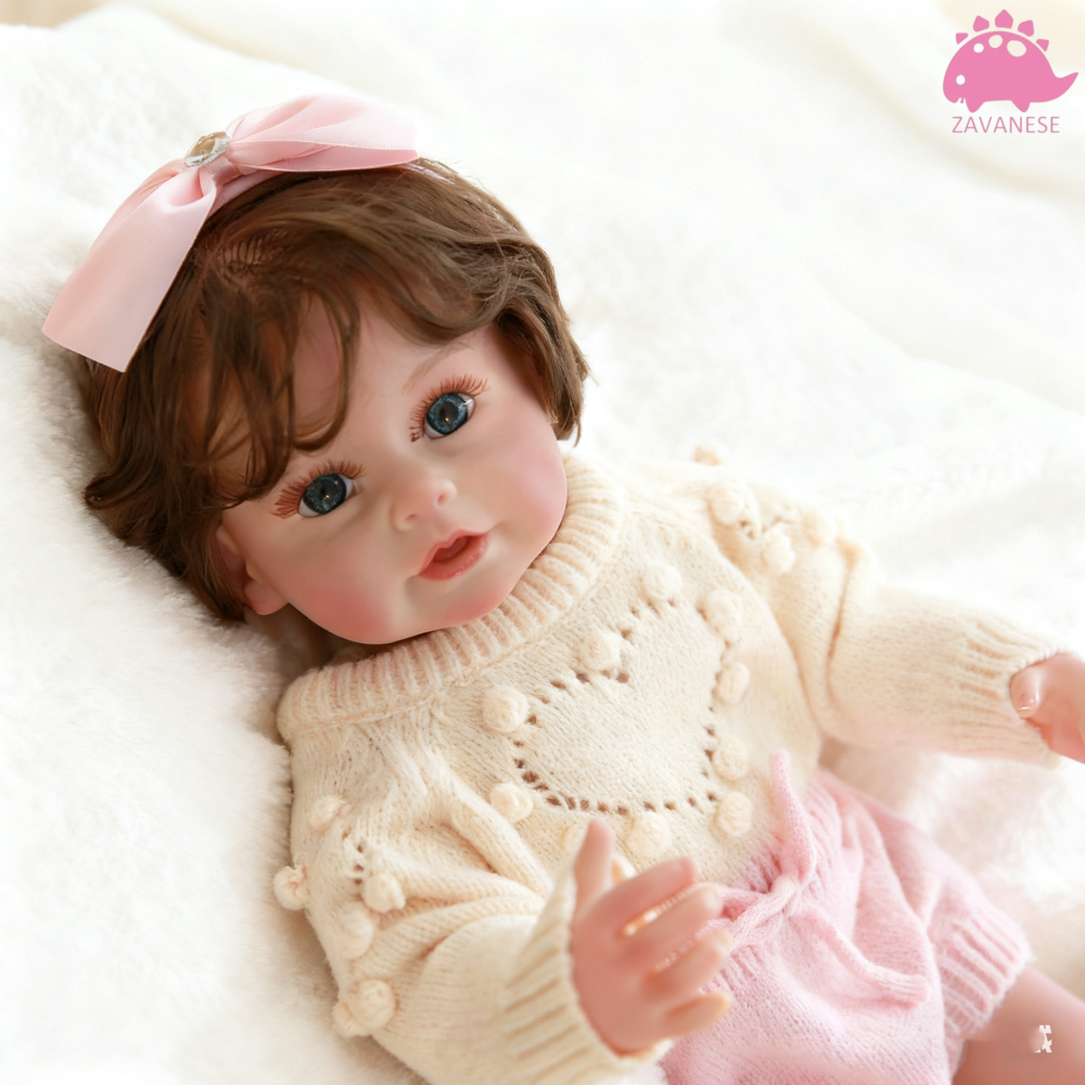 Menina de cabelo curto marrom 100% silicone reborn boneca realista ZAVANESE em Oferta na Shopee