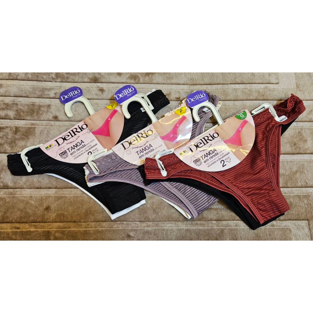 Kit DelRio c/ 2 Calcinhas Tanga em Renda Tecido Devorê Original em Oferta na Shopee