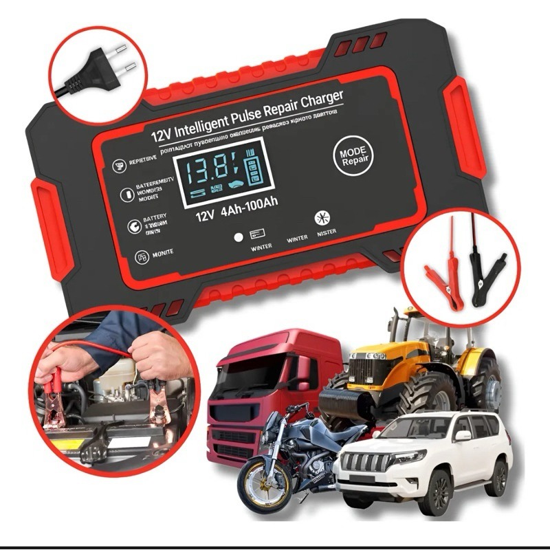 Carregador de bateria automotivo inteligente 12 V Display Digital Automático Energia Reparação Puls-envio imediato