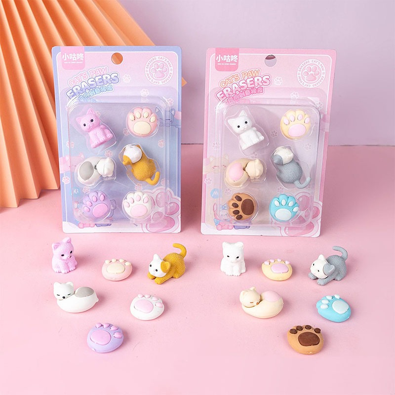 Kit com 6 Apagadores Montaveis 3 Patinhas e 3 Gatinhos Fofos para Colecionar