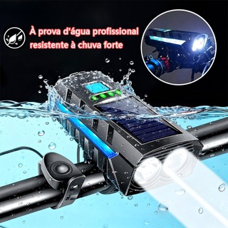 Farol Para Bicicleta Recarregável À Prova D'Água Solar Com Buzina 4000mAh 12H Refletor Led Lanterna Bike
