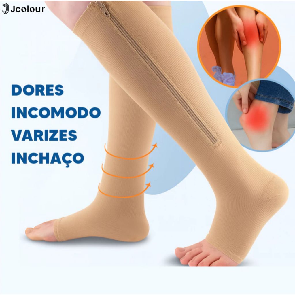Jcolour Meias de Compressão Unissex com Zíper p/diversos Alívio Dores Inchaços Tromboses Recuperação