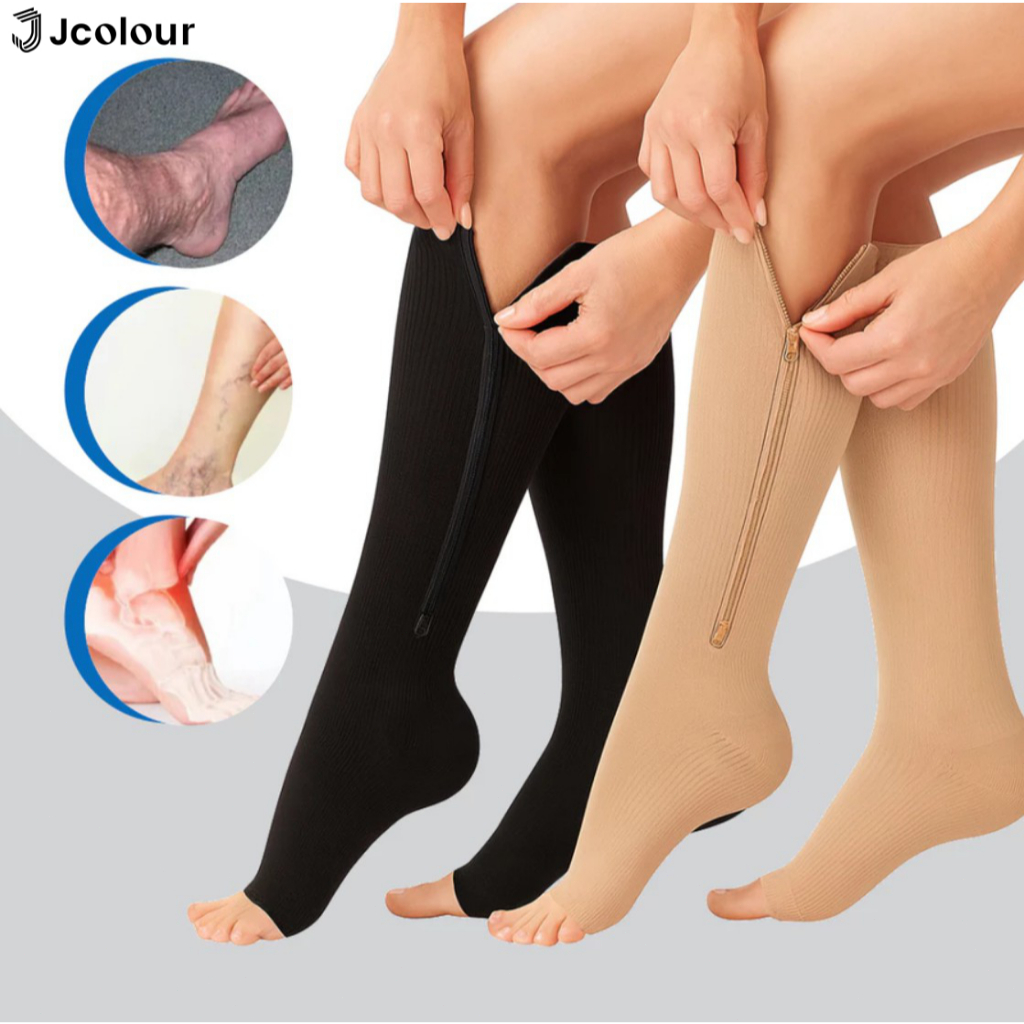 Jcolour Meias de Compressão Unissex com Zíper p/diversos Alívio Dores Inchaços Tromboses Recuperação em Oferta na Shopee