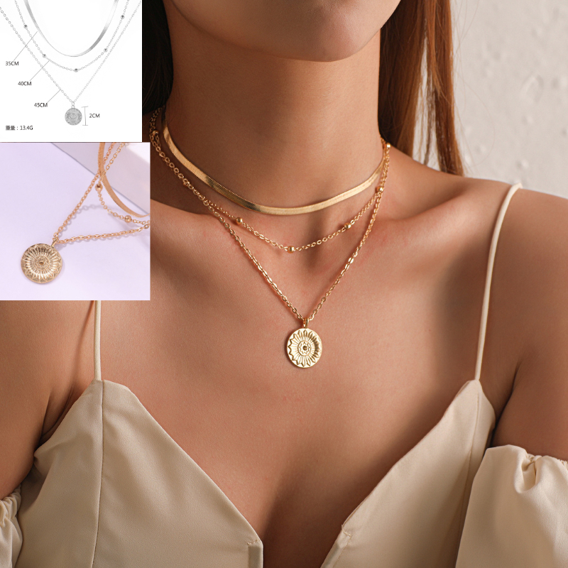 Colar de lótus de ouro de liga simples, pingente de empilhamento de várias camadas, acessórios, colar de corrente de lâm em Oferta na Shopee