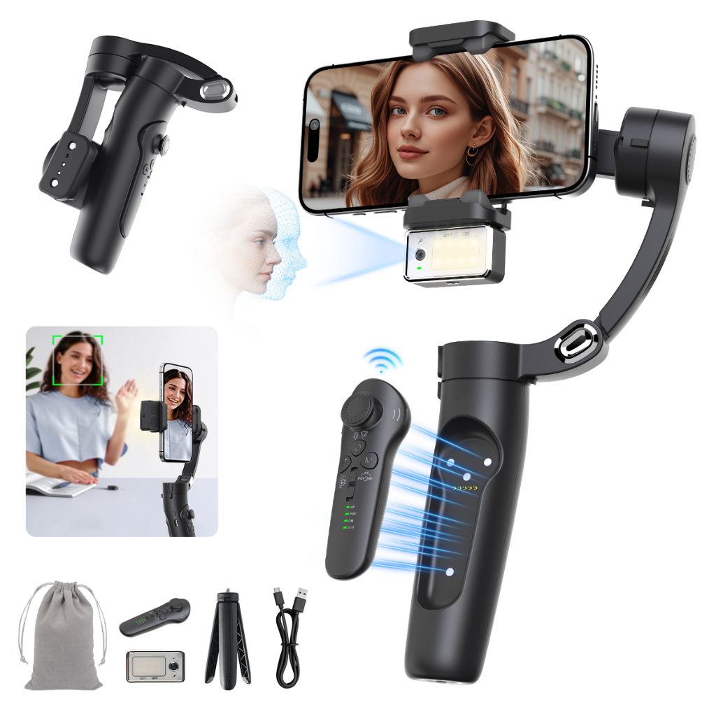 Estabilizador Gimbal 3 Eixos Com  IA Rastreamento Facial Preto