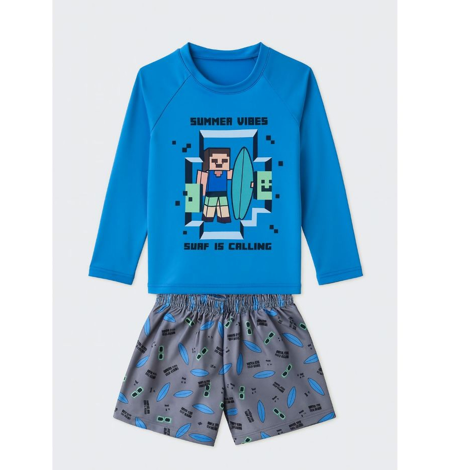 Conjunto Camisa UV + Short Infantil Juvenil / Praia / Piscina