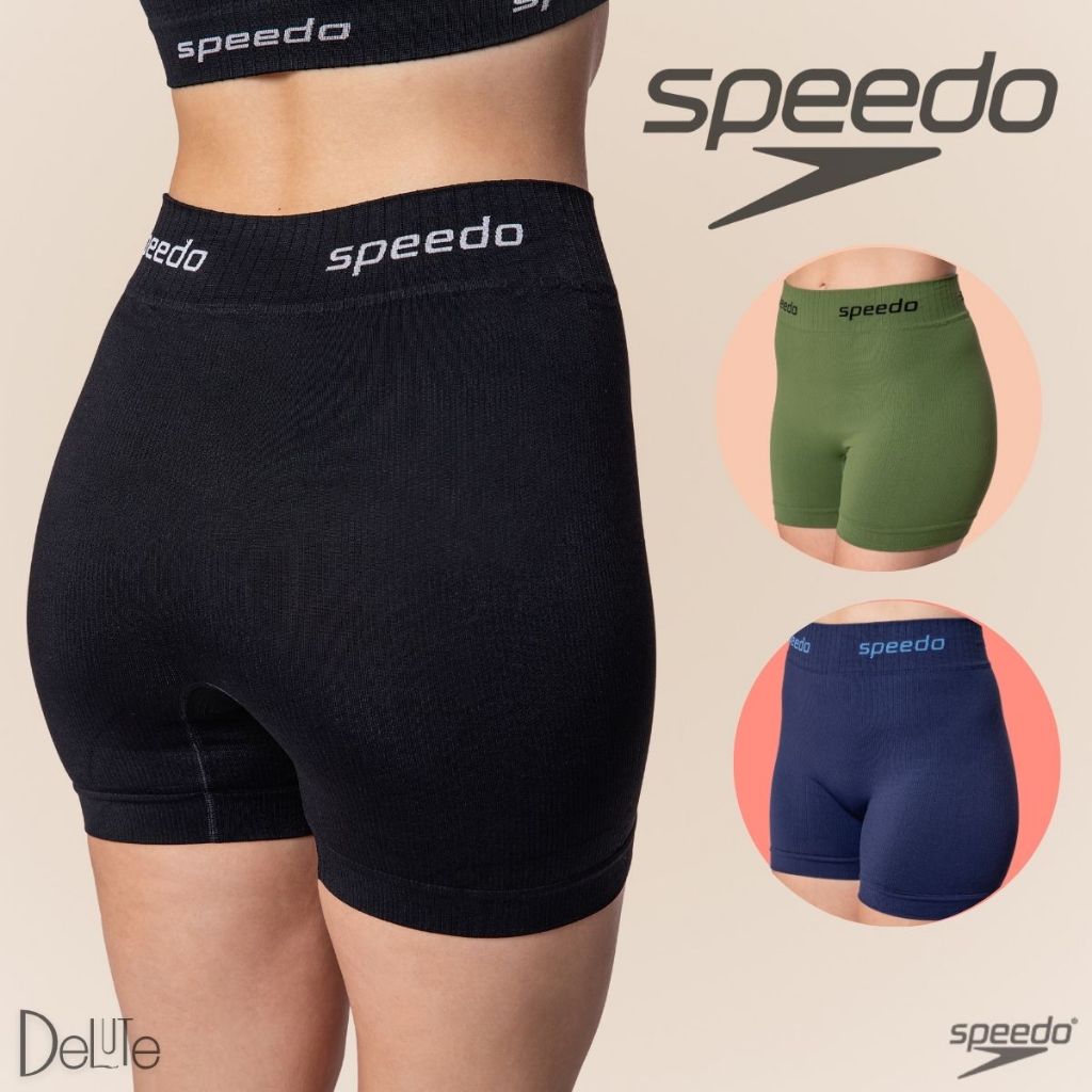 Shorts Feminino Speedo Canelado Esportivo Cós Duplo Poliamida Confortável Academia Treino