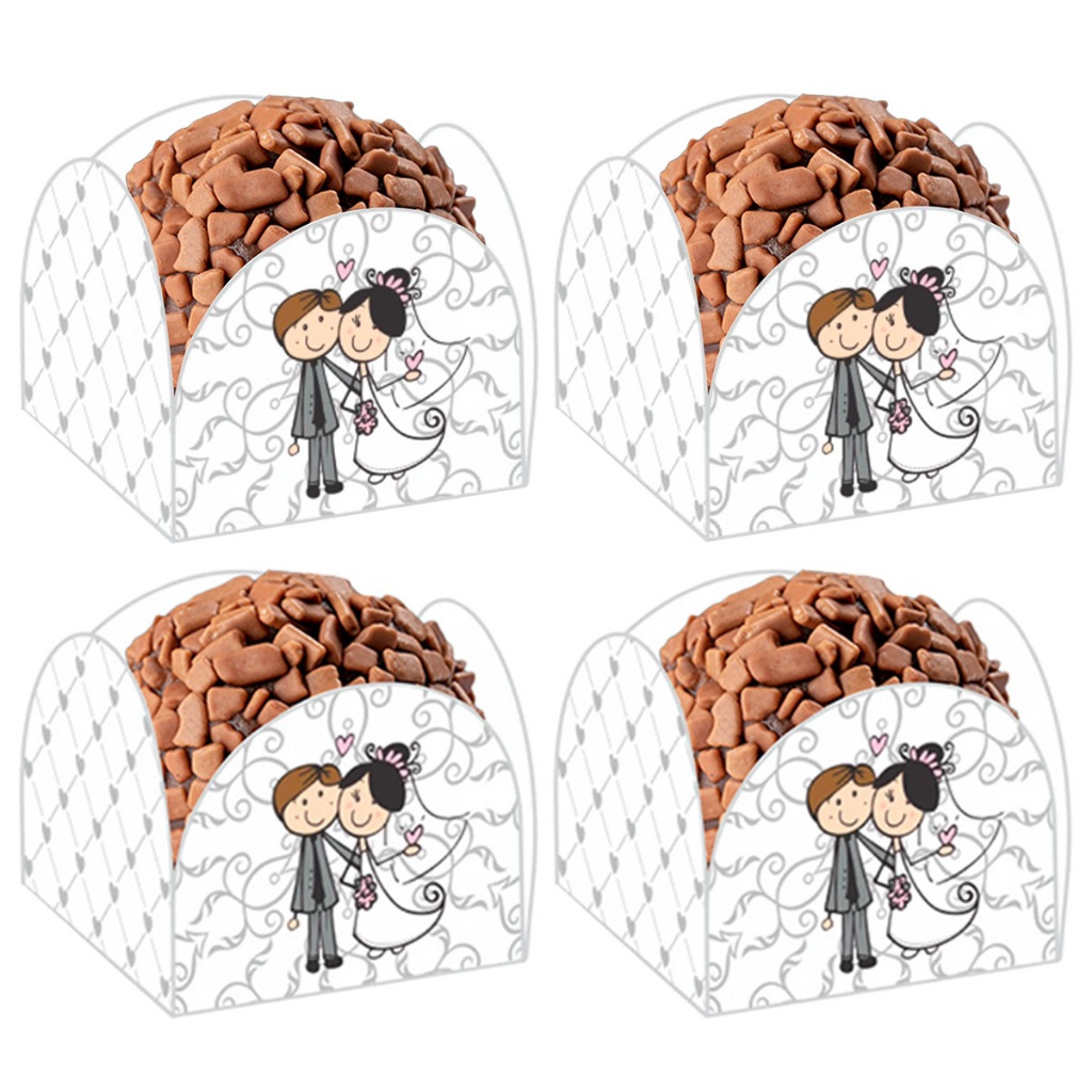 50 100 200 Forminhas De Brigadeiro Noivado 4 Pétalas Noivinhos Casamento Doce Cor Branco