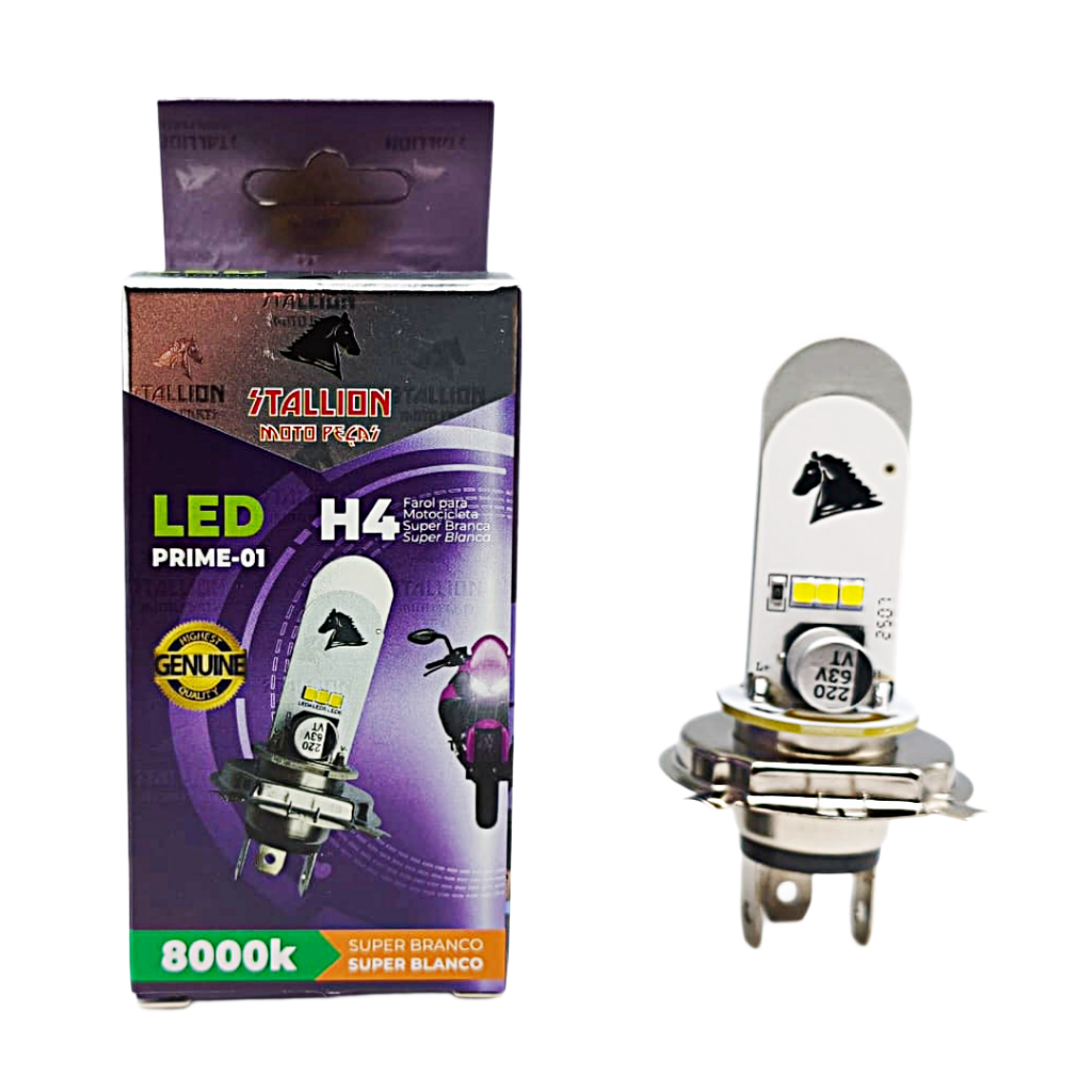 Lampada stalion Moto H4 Super Led Efeito Xenon 8000k Cg Ybr Cb fazer cb 500 xt 660 bandit 650