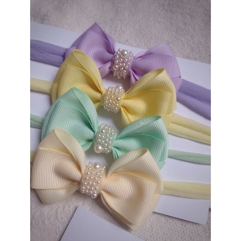 Kit 4 Faixinhas de bebê, Faixinhas para enxoval da princesa, meia de seda, lacinho de bebê com pérola