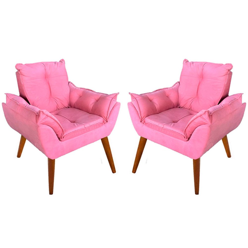 02 Poltronas Decorativas Confortável Para Amamentação Suede Rose Várias Cores