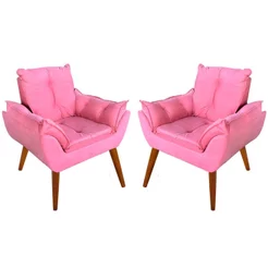 Kit 2 Cadeiras Decorativa Opala Poltrona Confortável Para Salão de Beleza e Manicure Suede