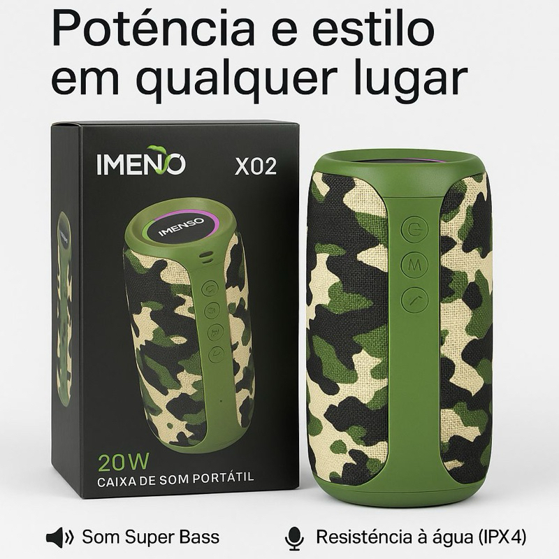 🔊 Caixa de Som Portátil IMENSO X02 – Super Bass 20W