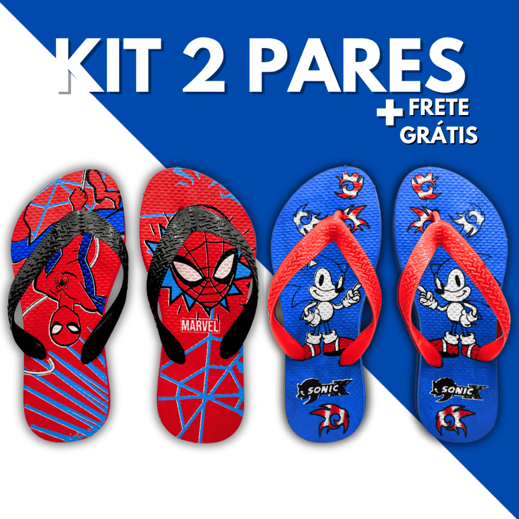 Kit 2 Pares Chinelo Sandalia Masculino Infantil Calçado Menino Confortável Leve Estampas Personagens Super Heróis Barato em Oferta na Shopee