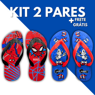 Kit 2 Pares Chinelo Sandalia Masculino Infantil Calçado Menino Confortável Leve Estampas Personagens Super Heróis Barato