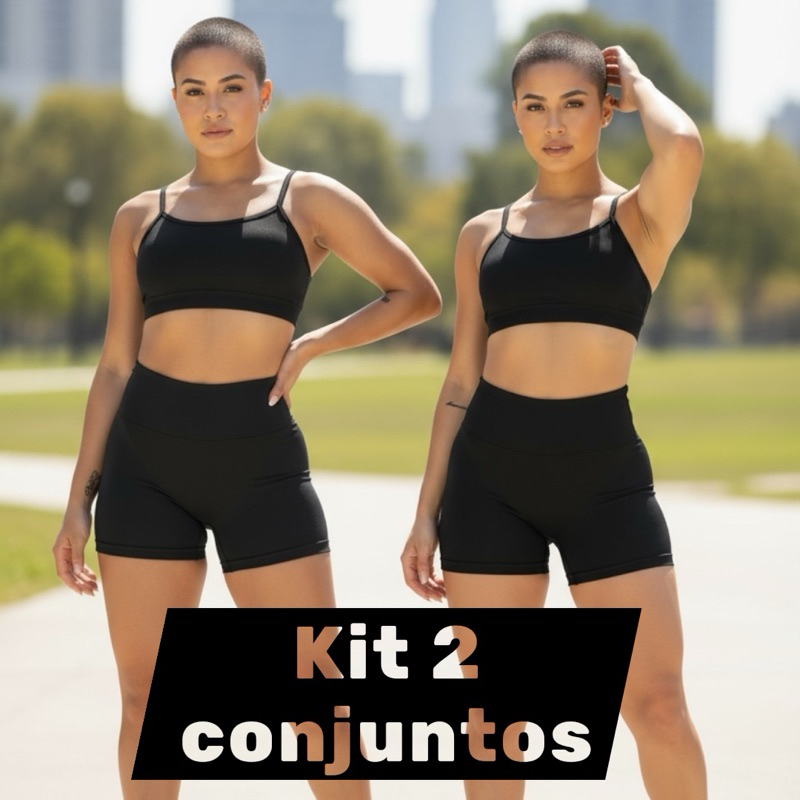 Kit 2 Conjuntos Fitness Feminino Top e Short poliamida – Alta Compressão Academia Treino Confortável