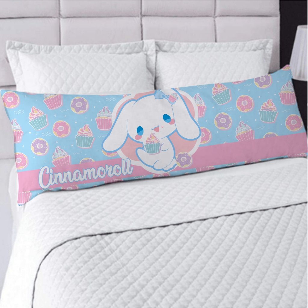 Fronha Avulsa ou Kit Fronha com Travesseiro de Corpo 125x45cm Estampa Cinnamoroll Rosa