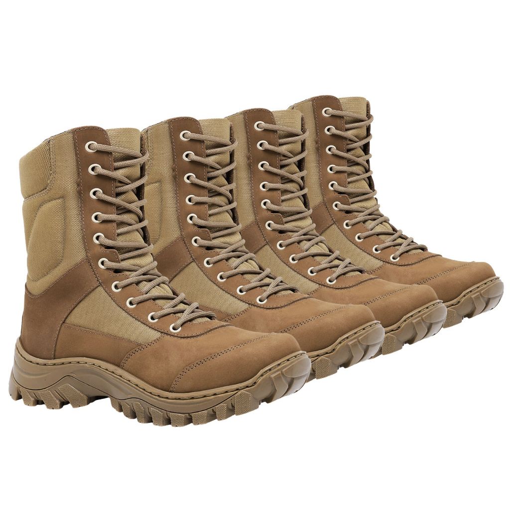 Kit 4 Coturno Militar Zíper Sniper em Couro - Coiote (Exército)