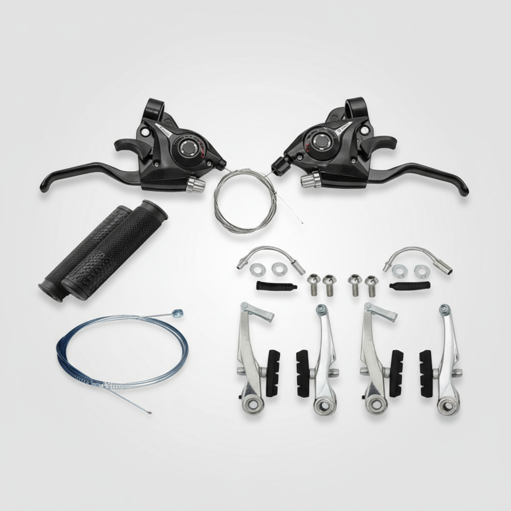 Kit Freio V-Brake + Passador Rapid 3x7 21v Alumínio + Cabos e Manoplas Para Bicicleta MTB Promoção em Oferta na Shopee