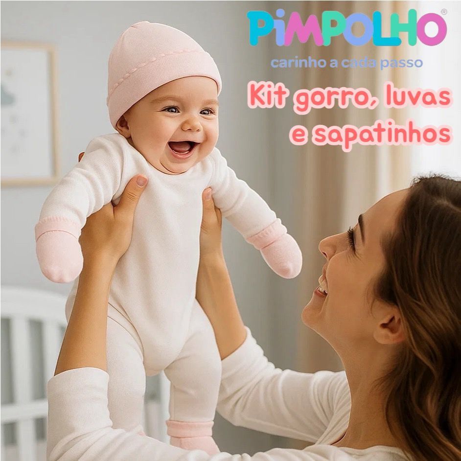 Kit Bebê Touca Gorro, Luva E Sapatinho Liso Rn Pimpolho