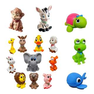 Kit 12 Brinquedos para Bebê em Vinil Macio Mordedor Brinquedo de Banho Animais Fazenda Safari
