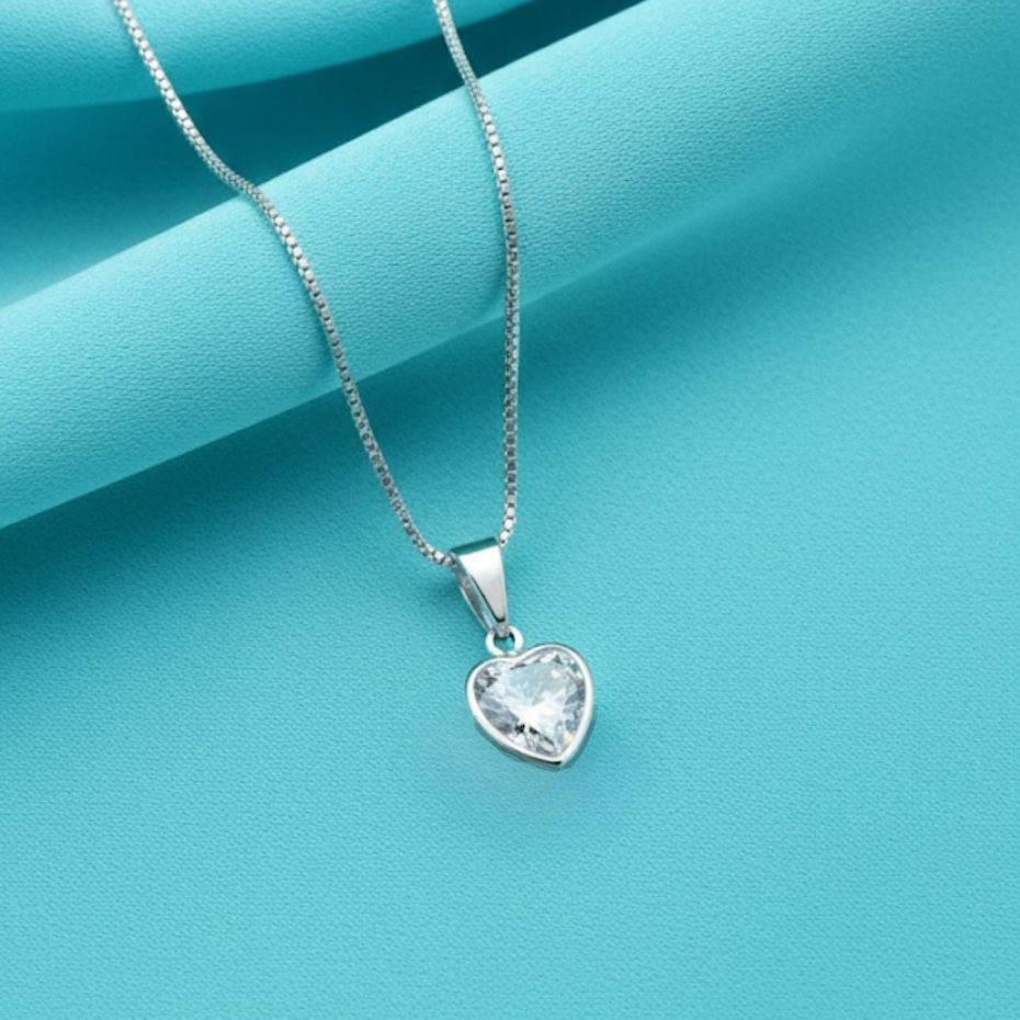 [ SEMI JOIA ] Colar Coração Ponto de Luz Cordão (45cm) Prata 925 Anti Alérgico Acessórios Femininos