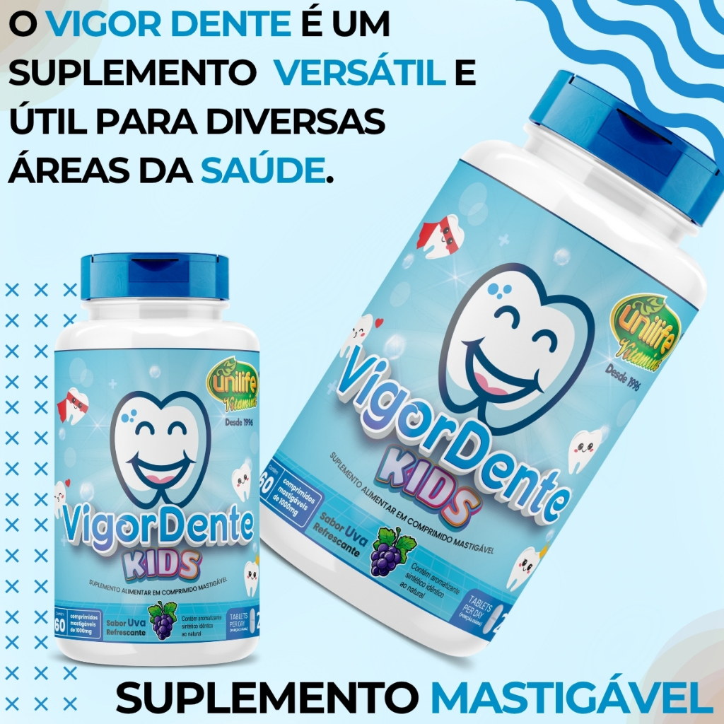Cálcio Infantil Kids 60 Comprimidos Mastigáveis Vigordente Suplemento com Magnésio Sabor Uva Unilife