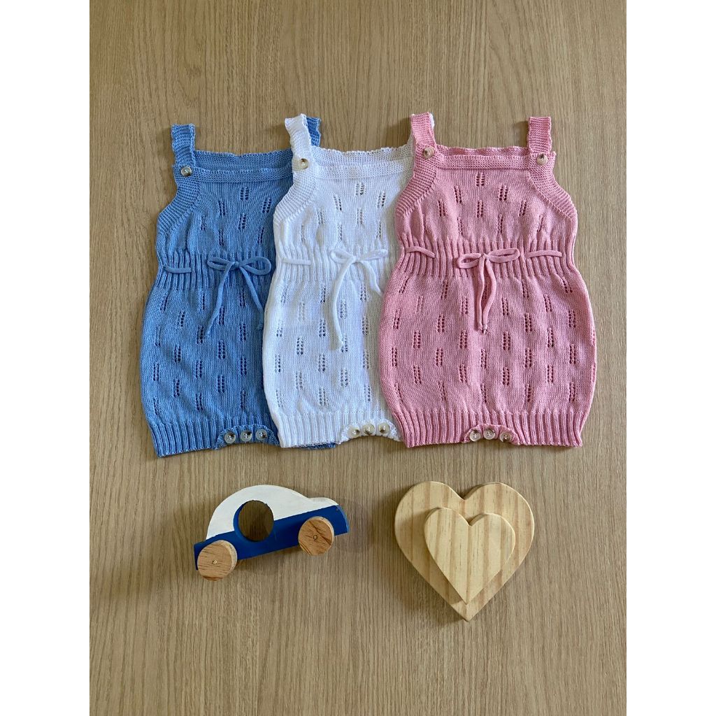 Romper Jardineira Salopete RN Macacão Menino Menina Bebê Récem Nascido Tricô