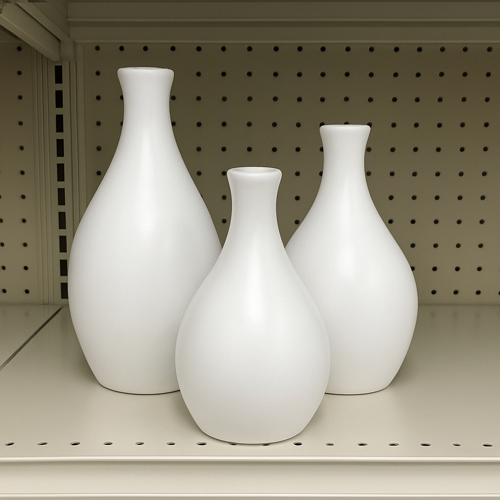 Trio Vaso Bojuda Decoração Cerâmica na Cor Branco
