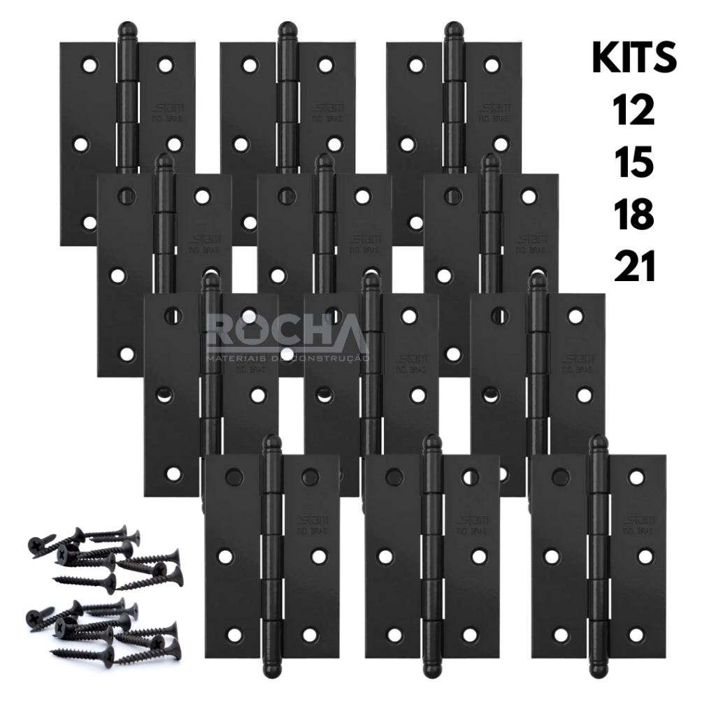 Kit de Dobradiças Porta Janela Oxidada Stam Com Parafusos 12, 15, 18, 21 em Oferta na Shopee