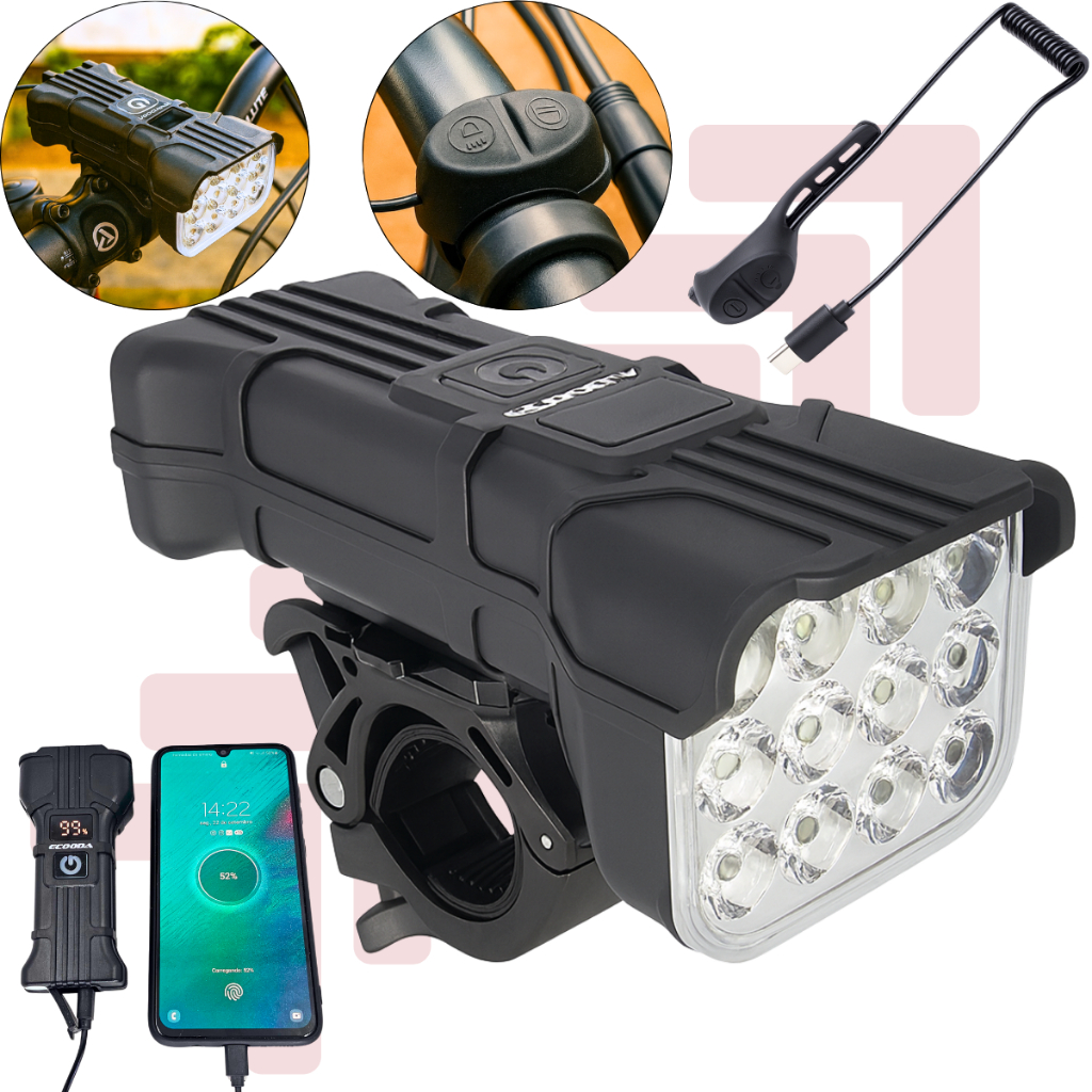 Sinalizador Bicicleta Buzina Lanterna Farol Bike Recarregável 12 Leds Potente Luz Bike Led Usb Power Bank em Oferta na Shopee
