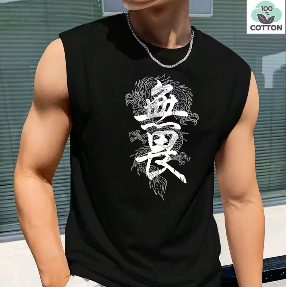 Regata Oversized Machão Longa Estilo Gringa Arte Dragão Tokio Moda Unissex Estilosa Fresca