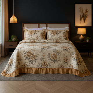 Colcha Queen Com Babado Cama Posta Box Kit 3 Peças Cobre Leito Floral Estampado em Oferta na Shopee