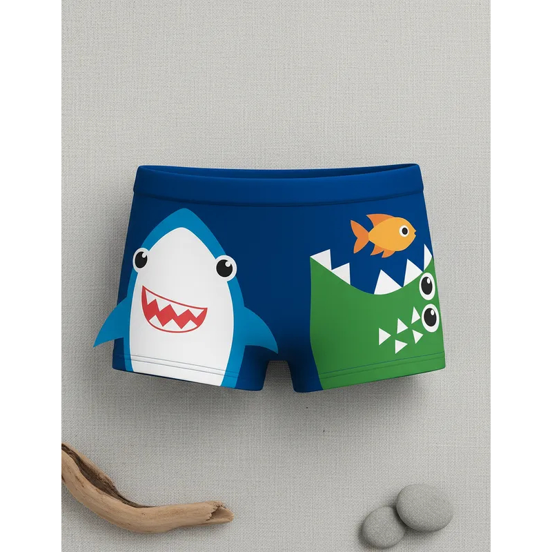 Sunga Infantil Boxer Praia Piscina Poliamida Forrada Estampa Bichinhos Marinhos Leve e Divertida