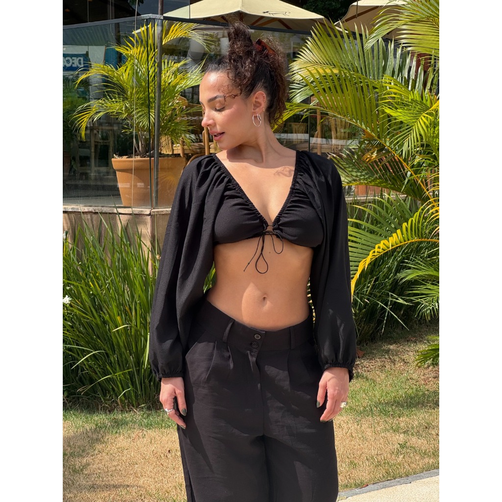 Blusa Cropped manga longa Ciganinha feminina, manga longa bufante, com ajuste - cropped mariah em Oferta na Shopee