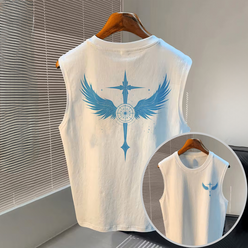 Camiseta Regata Oversized Longa Estilosa Punk Ponto De Luz Cruz Blue Arte Unissex