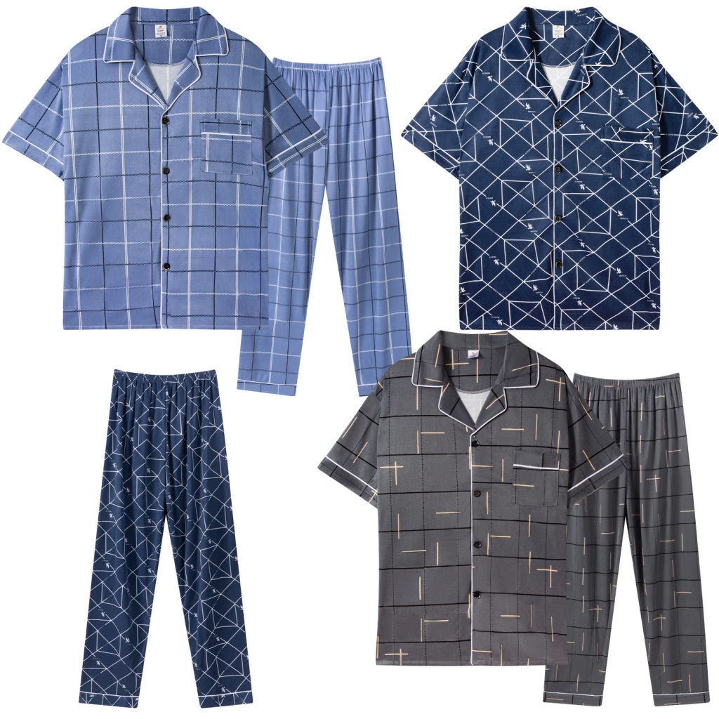 Z&D Lingerie Pijama Masculino Manga curta Calça Longa Aberto Com Botão comprido Homem Adulto Sy09