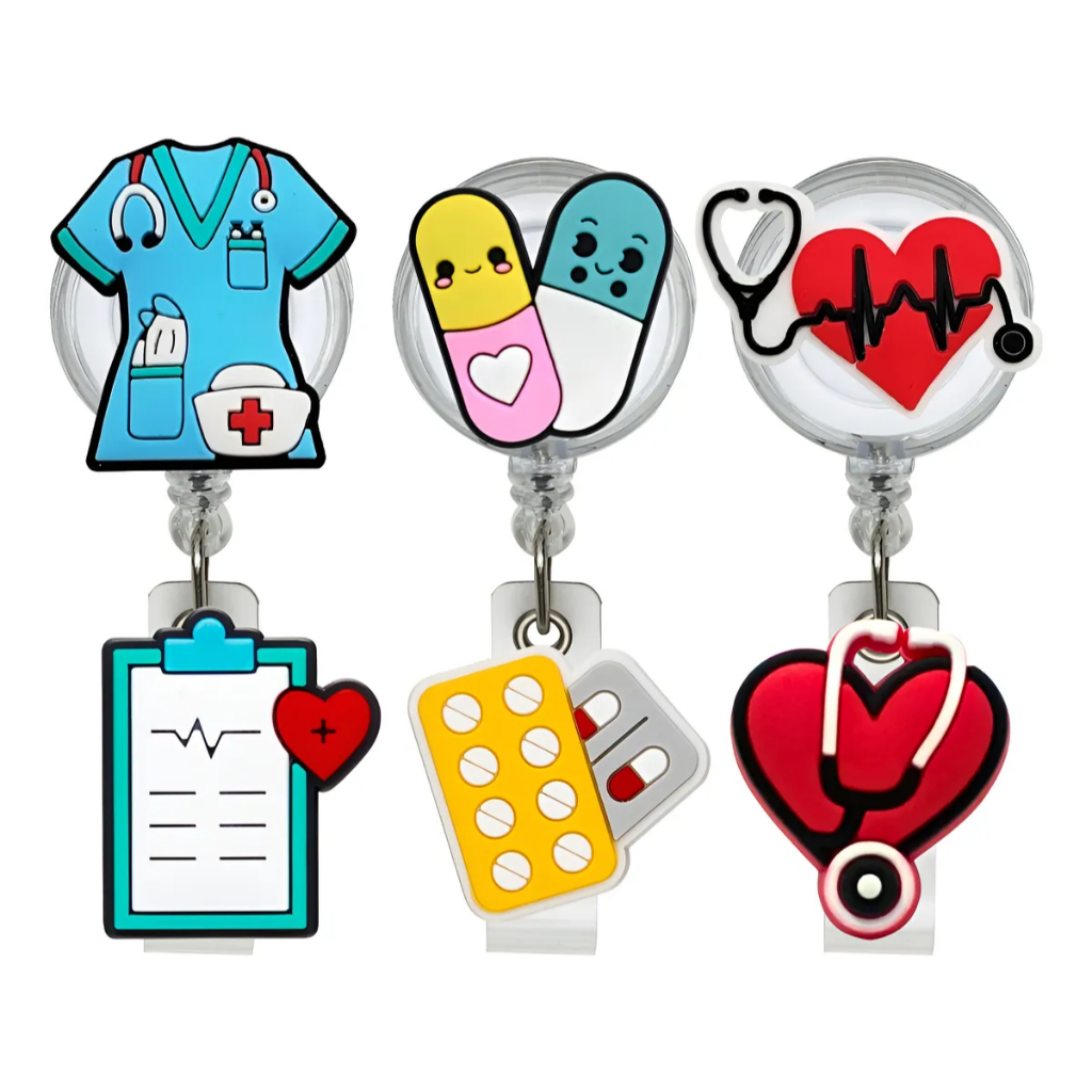 Kit 3 Portas Crachás Retrátil Personalizado Roller Clip Enfermagem Hospital em Oferta na Shopee