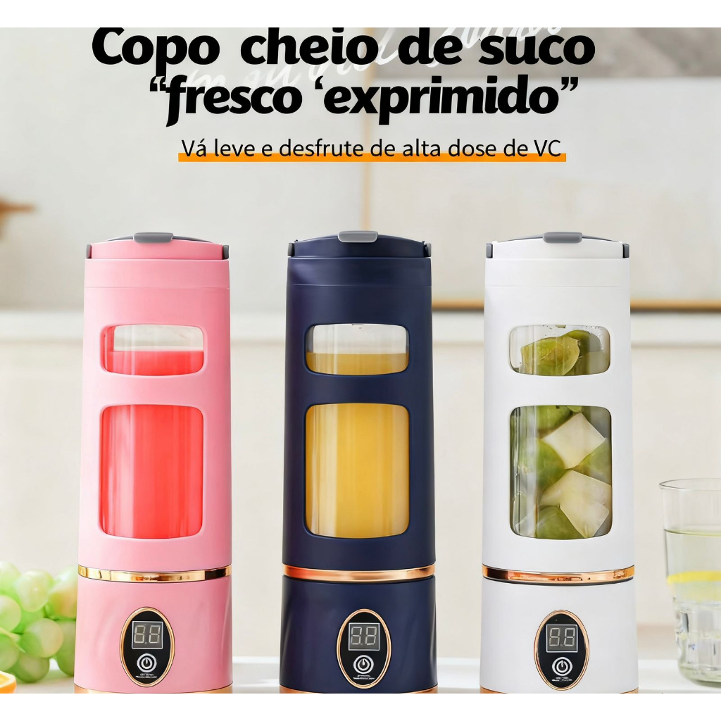 Liquidificador Portátil Recarregável 8 Lâminas 450ml 1300mAh - Casa Chic | Mini Mixer USB, Tritura Gelo e Smoothie Make