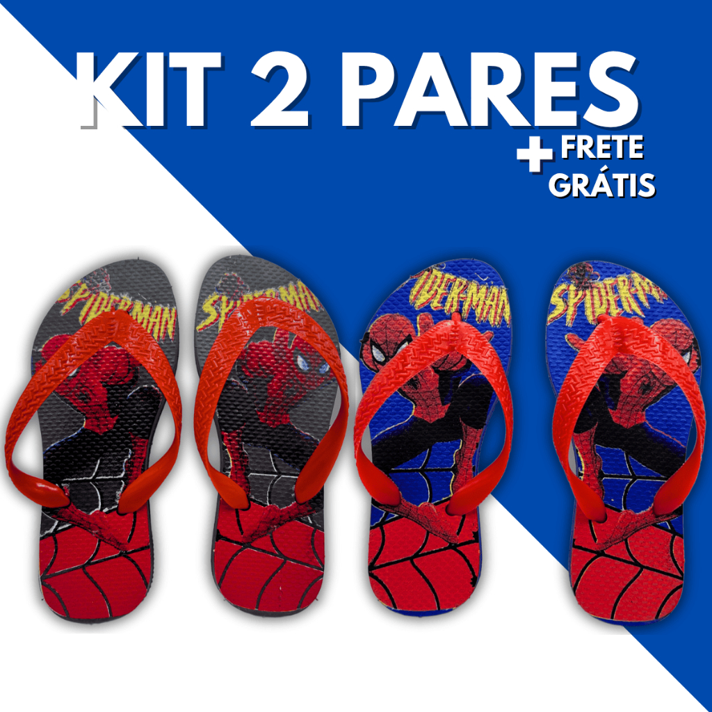Kit 2 Pares Chinelo Sandalia Masculino Infantil Criança Menino Super Heróis Estampas Antiderrapante Macio Envio Imediato